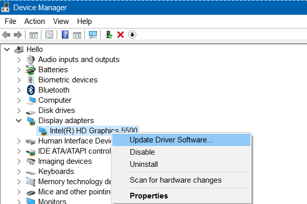 chọn Update Driver Software