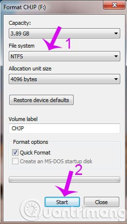 Chọn NTFS