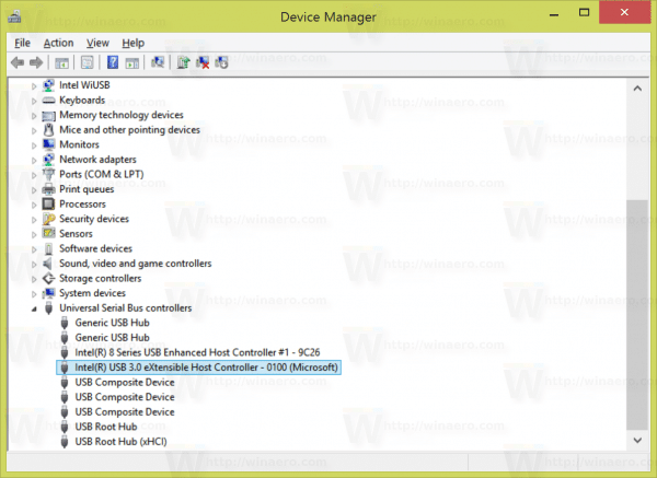 mở rộng mục USB Controllers node