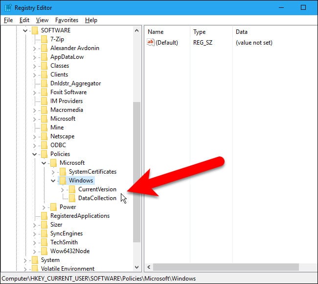 Trên cửa sổ Registry Editor