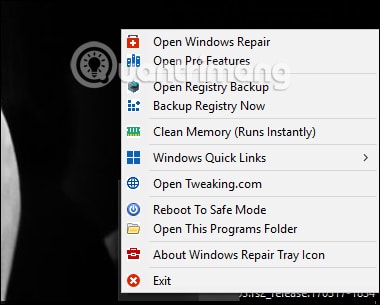 Danh sách tùy chọn Windows Repair