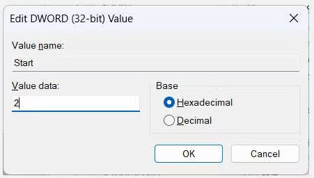 windows-security-center-khong-khoi-dong-3 Đặt Value data thành 2