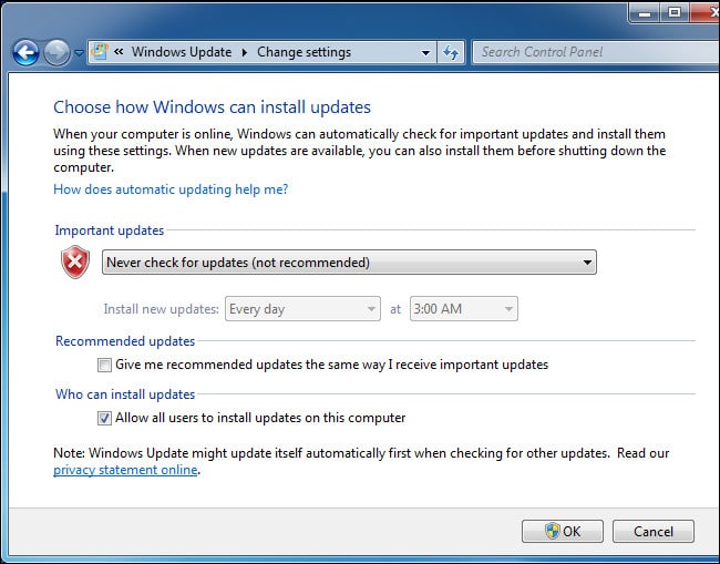 Cập nhật Service Windows Update trên Windows 7