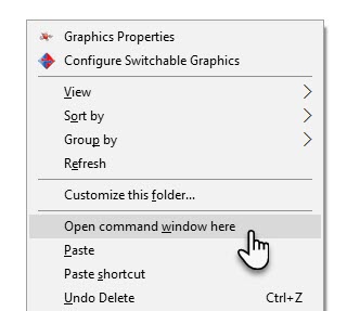Chọn Open command window here.