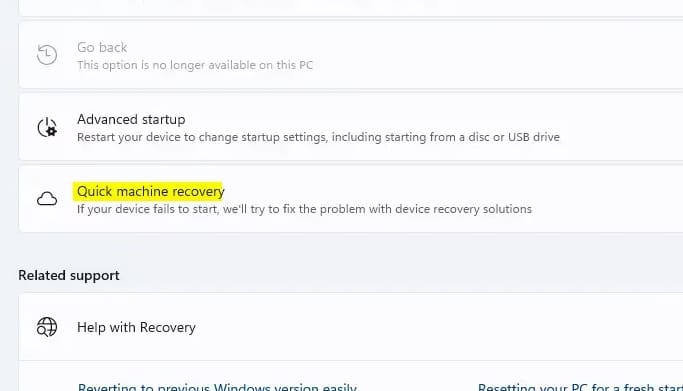 Quick machine recovery