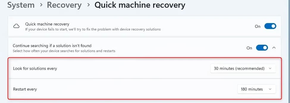 Mở rộng Quick machine recovery